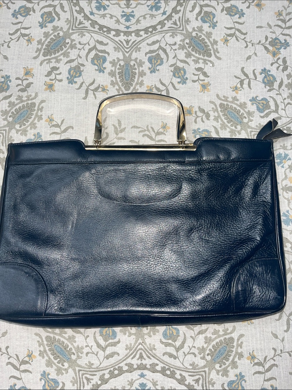 Vintage Supreme Classic Navy Leather Gold Handle Satchel
